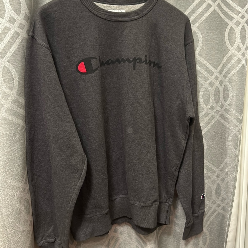 Champion Script Writing Charcoal Gray Pullover Crewneck Sweatshirt Men's Size M